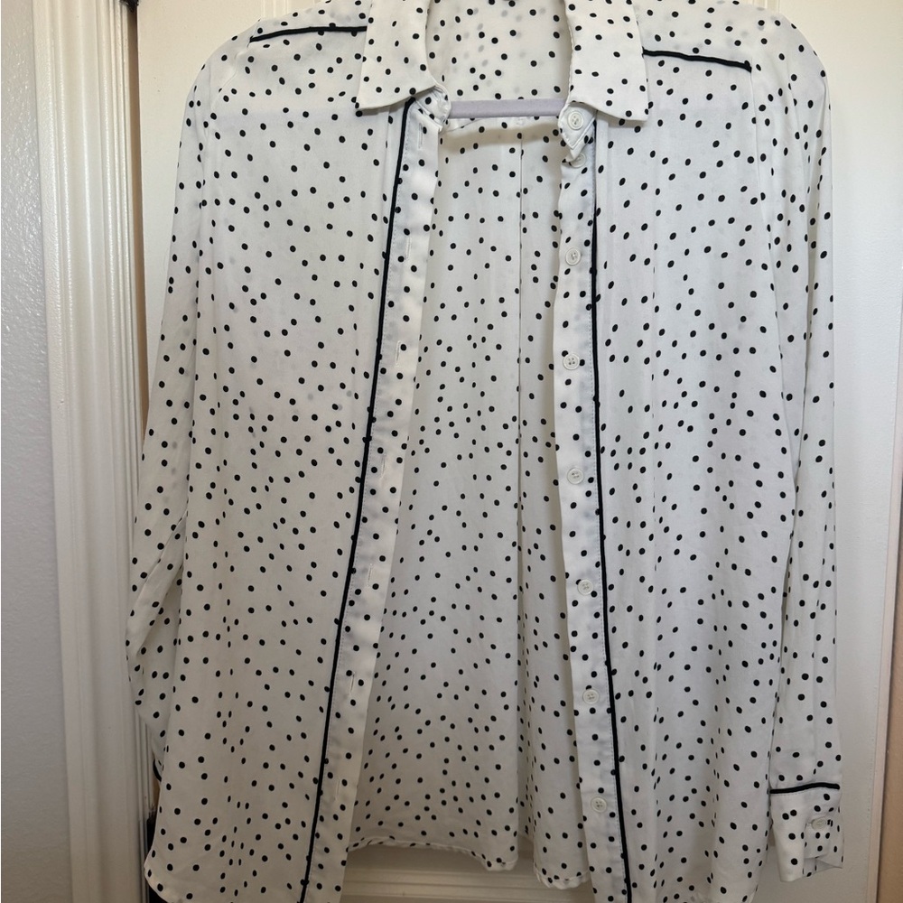 Who What Wear White and Black Polka Dot Blouse